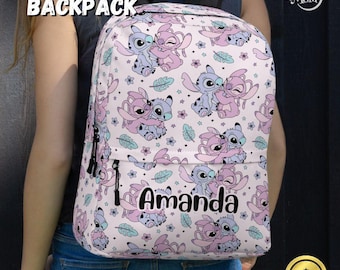 Stitch and Angel Backpack, Disney School Bag, Custom Name
