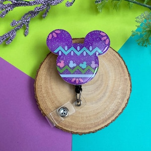 Easter Egg Mouse Badge Reel: Glitter Resin ID Holder