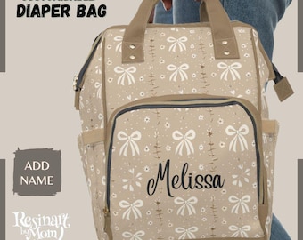 Boho Coquette Windelbeutel-Rucksack: Pastellschleifen & gefütterte Taschen