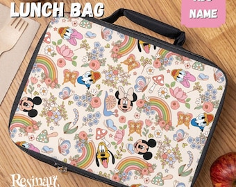 Borsa per il pranzo Disney personalizzabile, Topolino e i suoi amici a tema floreale