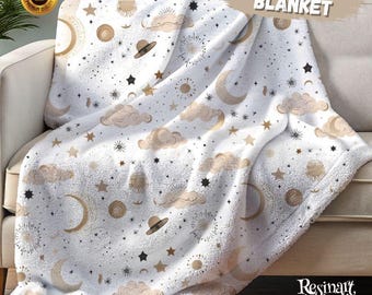 Manta de bebé Luna y Estrellas: Ropa de cama infantil celestial de vellón Minky