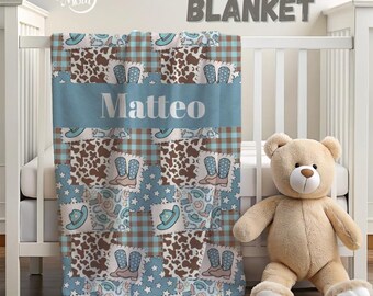Manta vaquera personalizada, habitación infantil del oeste, forro polar sherpa