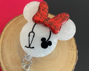 Mouse Nurse Badge Reel: Glitter Resin ID Holder