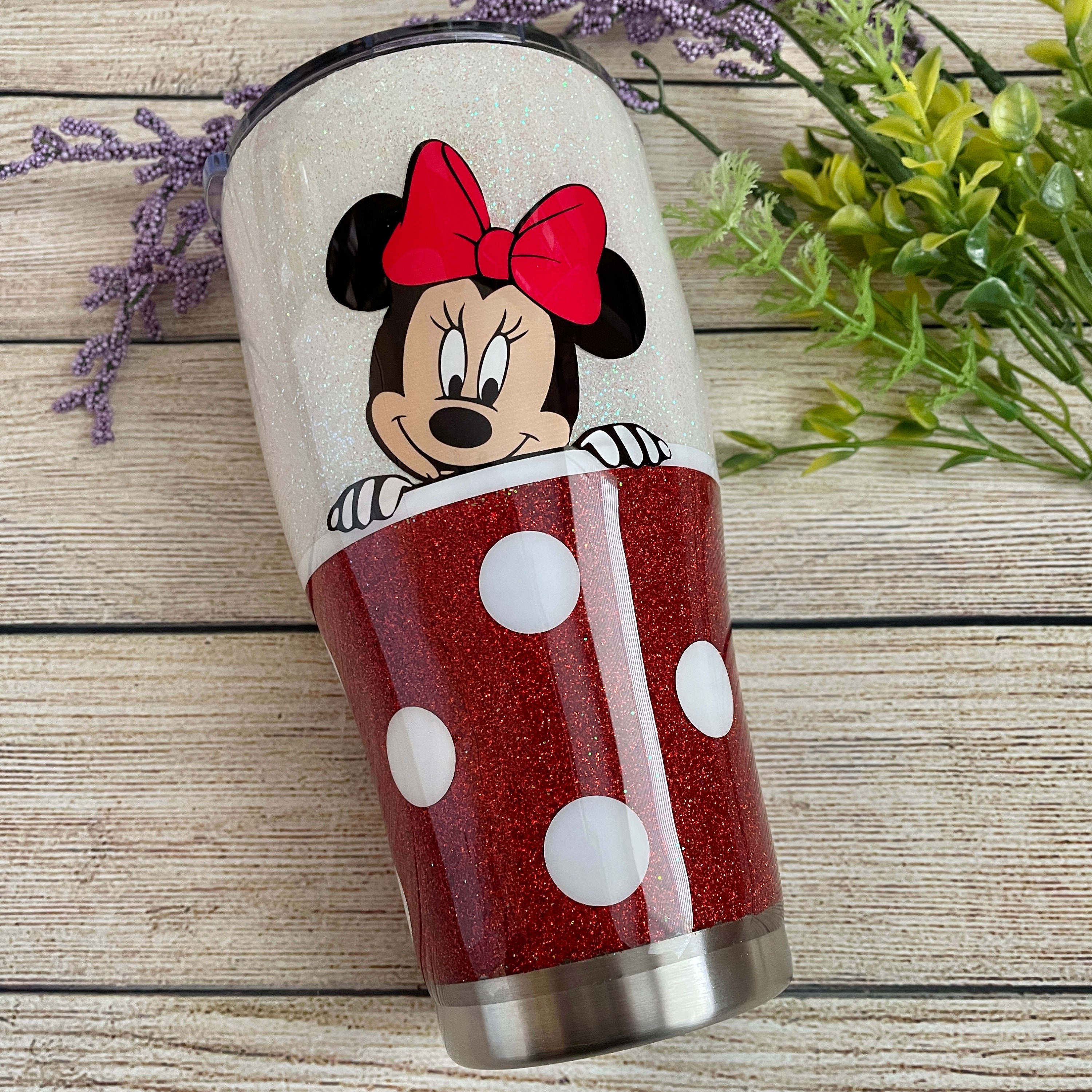 Minnie Peeking Tumbler Disney Glitter Tumbler Disney Glitter Etsy