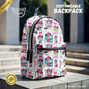 Sac à dos Minnie, sac à dos rose pour fille, sac à dos Disney, sac Disney, cartable Disney, sac à dos personnalisable, sac à dos pour enfant