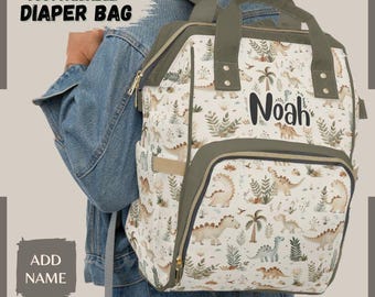 Boho Dinosaur Print Diaper Bag, Personalized Baby Shower Gift