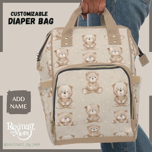 Teddy Bear Diaper Bag, Baby Shower Gift, Nursery Must-Have Neutral Baby Shower Gift, Custom Baby Diaper Bag