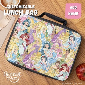 Torba na lunch z księżniczkami Disneya, Torba na lunch dla dzieci, Torba na lunch Disneya, Torba do parku Disneya, Torba szkolna Disneya, Personalizowane pudełko na lunch