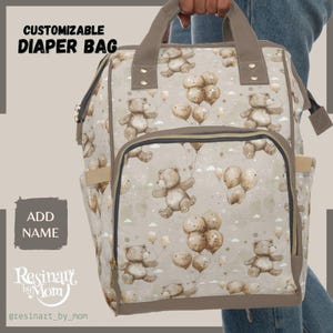 Teddy Bear Diaper Bag, Baby Shower Gift, Nursery Must-Have Neutral Baby Shower Gift, Custom Baby Diaper Bag