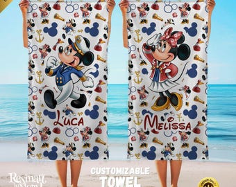 Toalla de playa Disney Cruise, toalla de verano personalizada, diseño náutico
