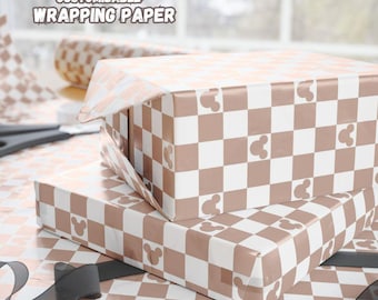 Pink Checkerboard Gift Wrapping Paper | Cute Mouse Ear Pattern | Pastel Pink Wrapping Paper | Birthday Gift Wrap