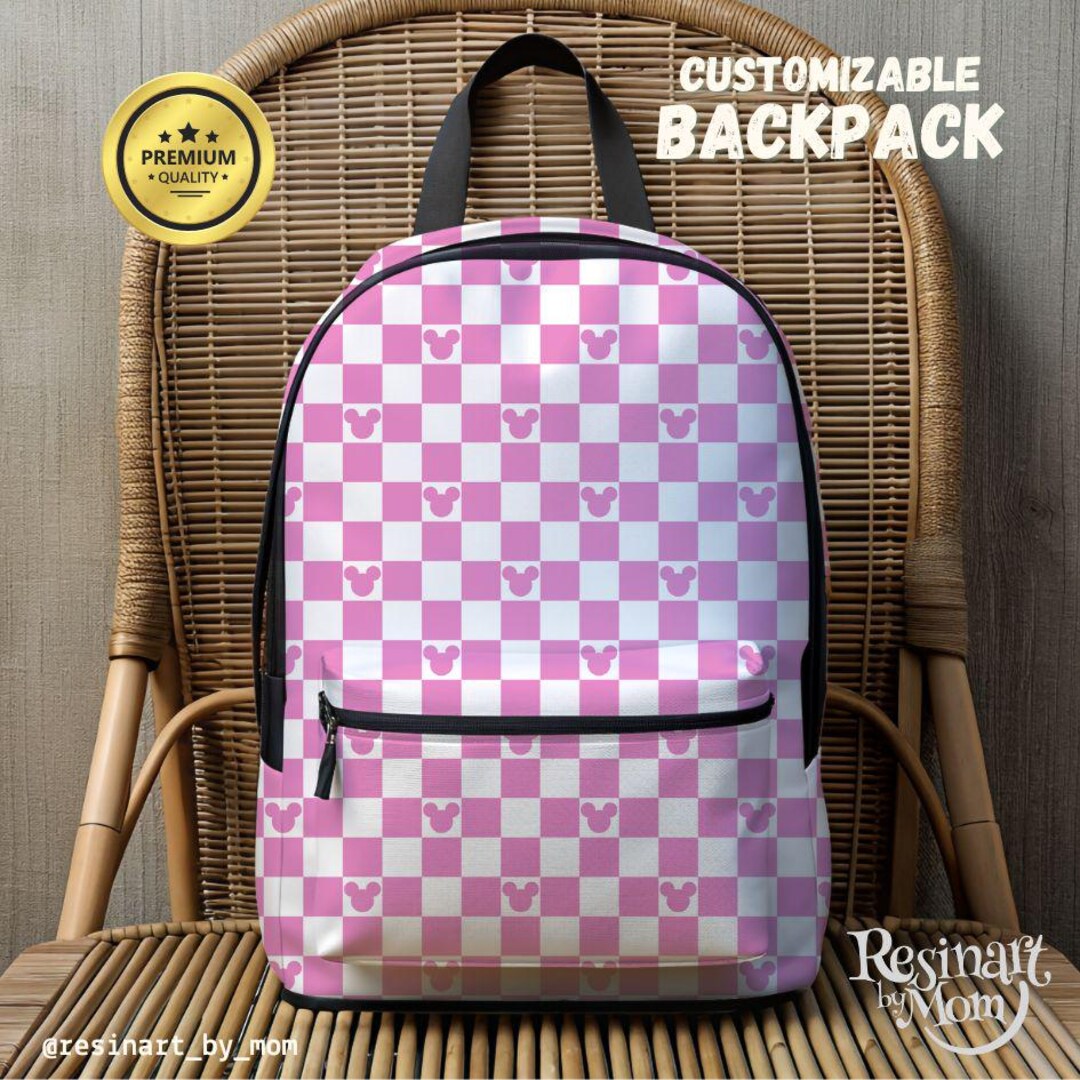Disney Mickey Mouse Pink Checkered Backpack with Mouse Ears Design Disney Mickey Mouse Adult Pink Checkered 16.5 main image 3