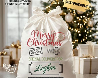 パーソナライズされたサンタギフトサック：再利用可能なクリスマス特別配達バッグ