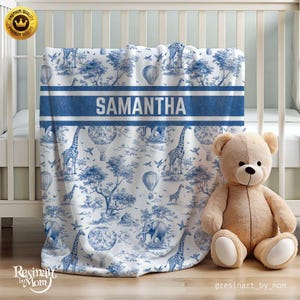 Blue Toile de Jouy Baby Blanket: French Nursery Decor, Soft Minky or Fleece
