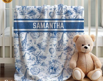 Blue Toile de Jouy Baby Blanket: French Nursery Decor, Soft Minky or Fleece