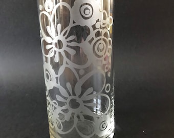 Etched Floral Glass Vase