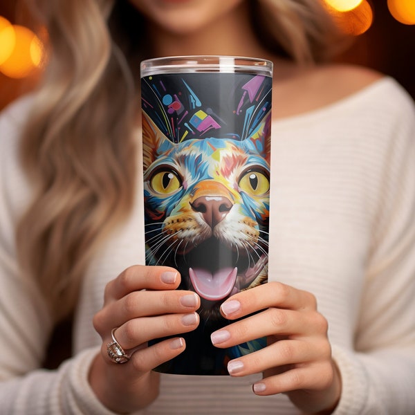 Cyberdelic Peterbald 20 oz Skinny Tumbler Sublimation Design, Straight & Tapered Wrap, Tumbler Wrap, Tumbler Png, Instant Download