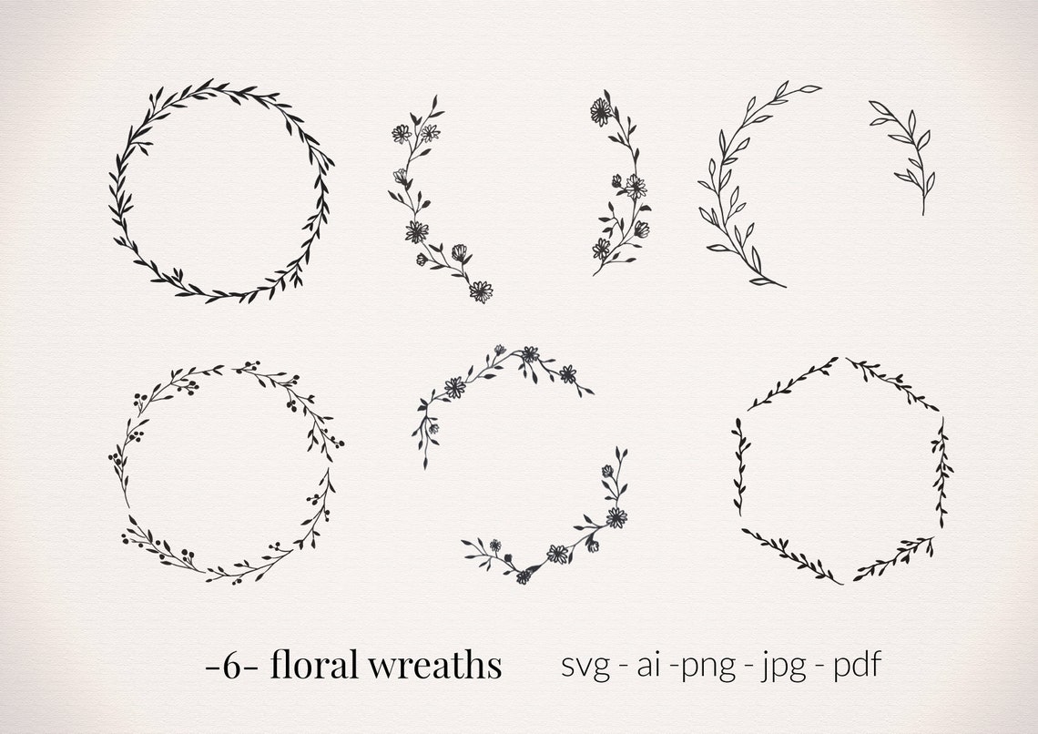 Floral wreath set clip art svg ai png jpg pdf hand drawn | Etsy