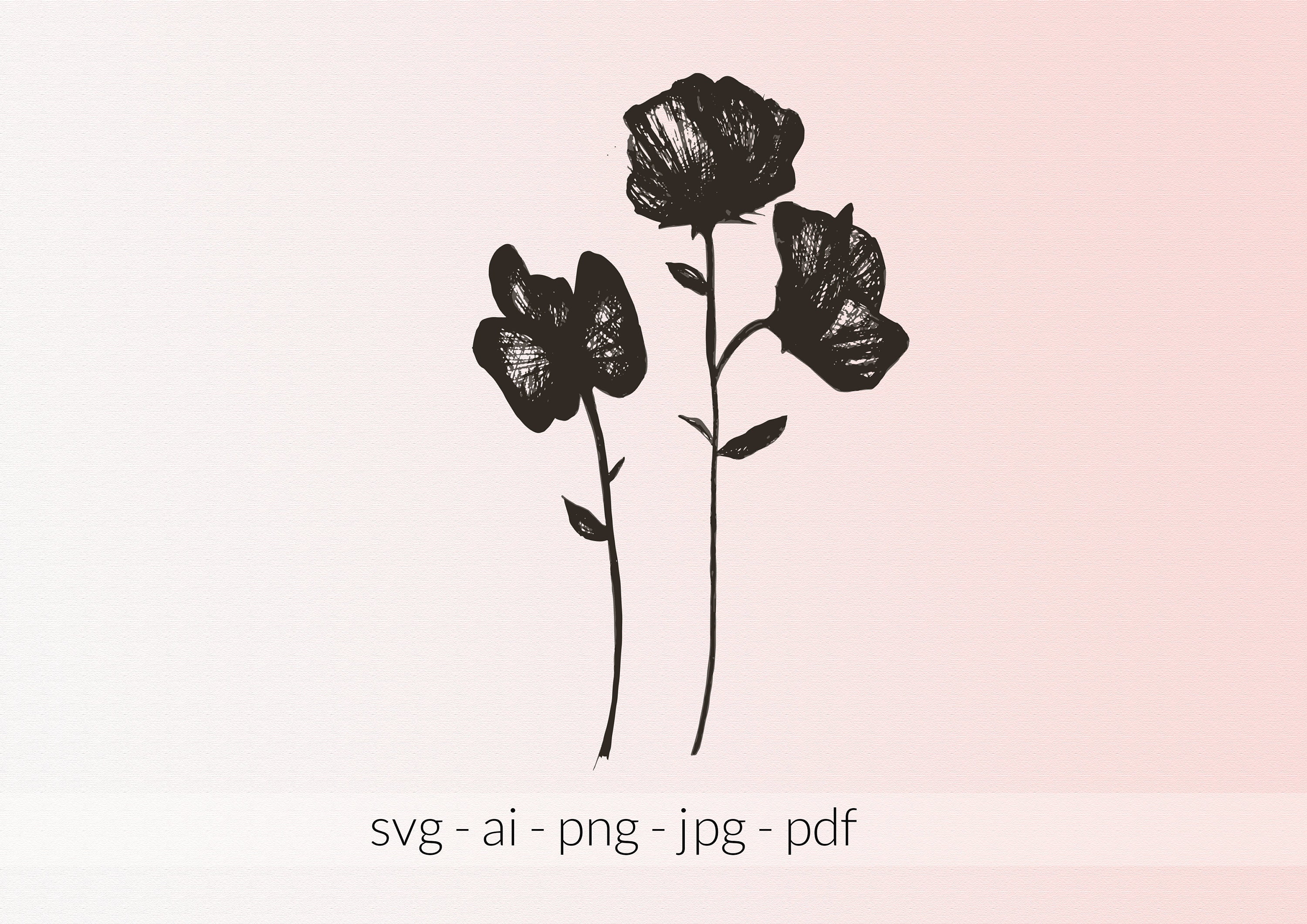 Sweet Pea Flower Clip Art Svg Ai Png Jpg Pdf Drawing Black | Etsy UK