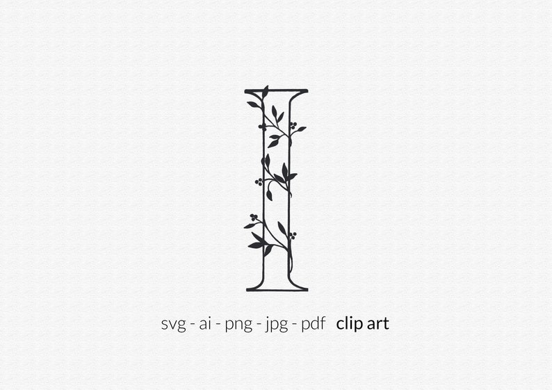 Download Art Collectibles Clip Art Monogram Vector Transparent Background High Quality 300 Dpi Instant Download Svg Ai Png Jpg Pdf Floral Letter I Initial Clipart Drawing