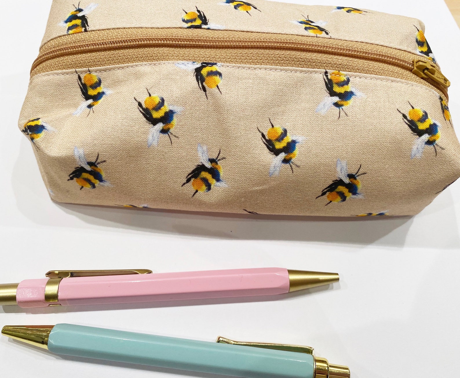 Cream Bee pencil case fabric pencil case box pencil case Etsy
