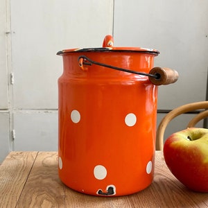 Vintage milk churn Vintage enamelled milk can Polka dot milk jug Rustic kitchen decor Rustic kitchen decor Grandmacore Vintage enamelware