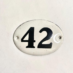 Vintage Enamel Number Plate - Black and White Number 42