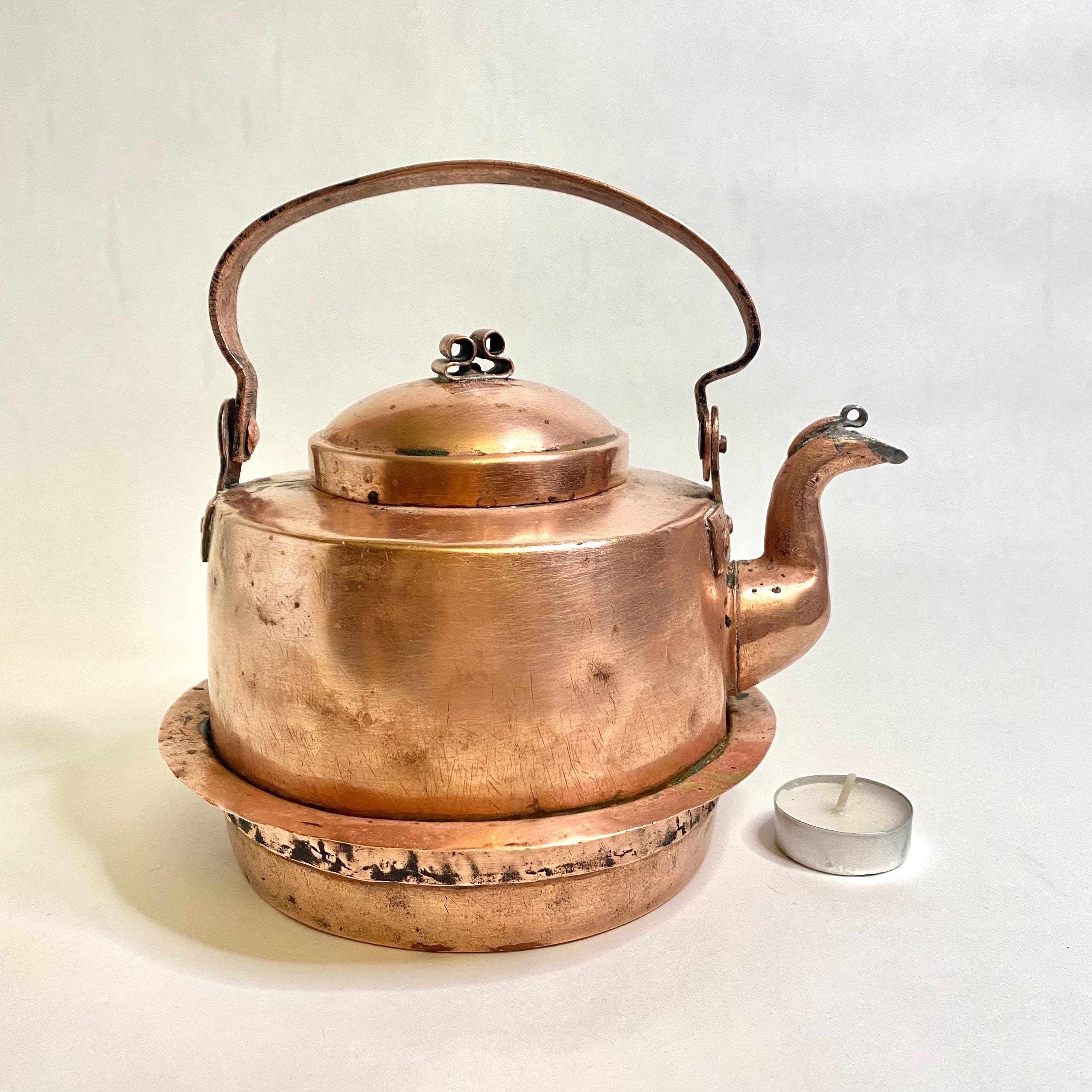Antique Copper Kettle: Swedish Teapot, Rustic Kitchen Decor