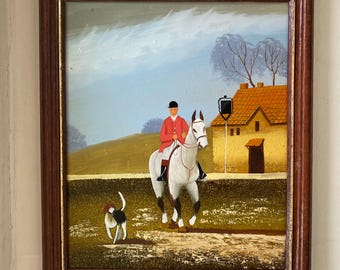Dipinto a olio vintage: Cavaliere, Arte equestre da parete