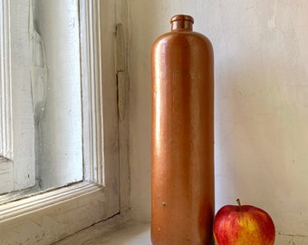 Antique German Stoneware Bottle: 1800s Salt Glazed Ceramic Vase