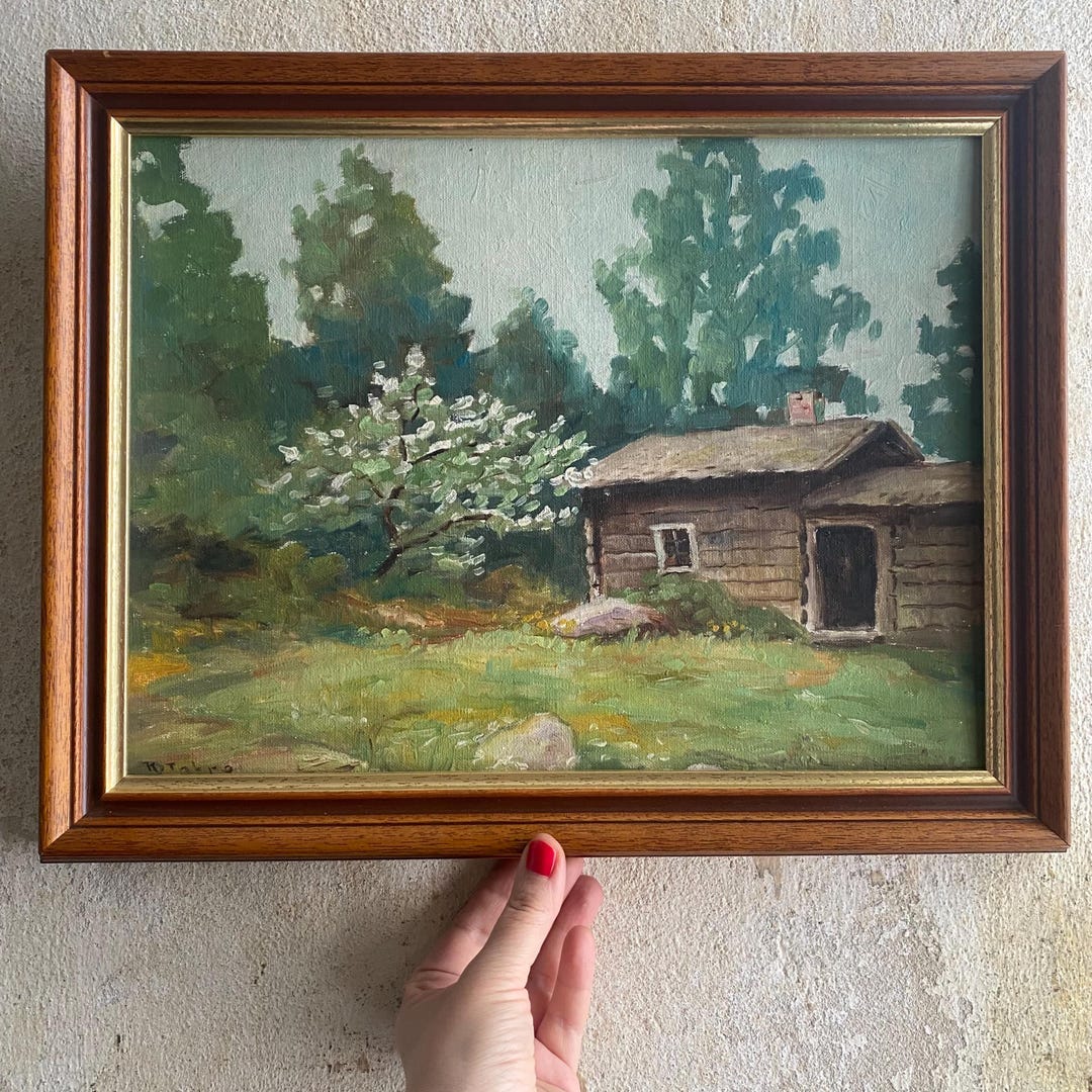 Vintage Oil Painting: Rustic Farmhouse Landscape Art, Signed - Etsy