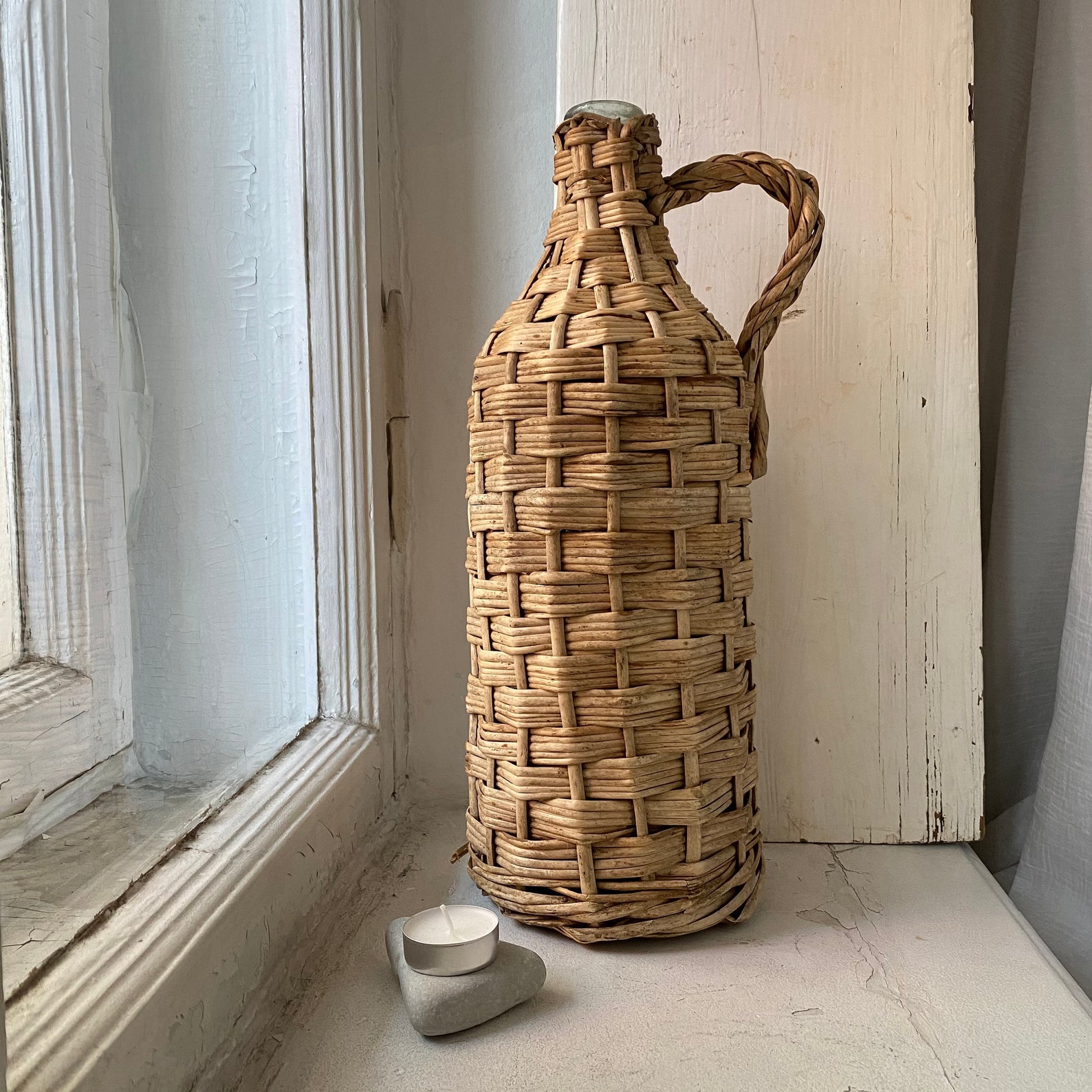 Wicker Wrapped Bottle Vintage Wine Bottle Old Wicker Covered Etsy