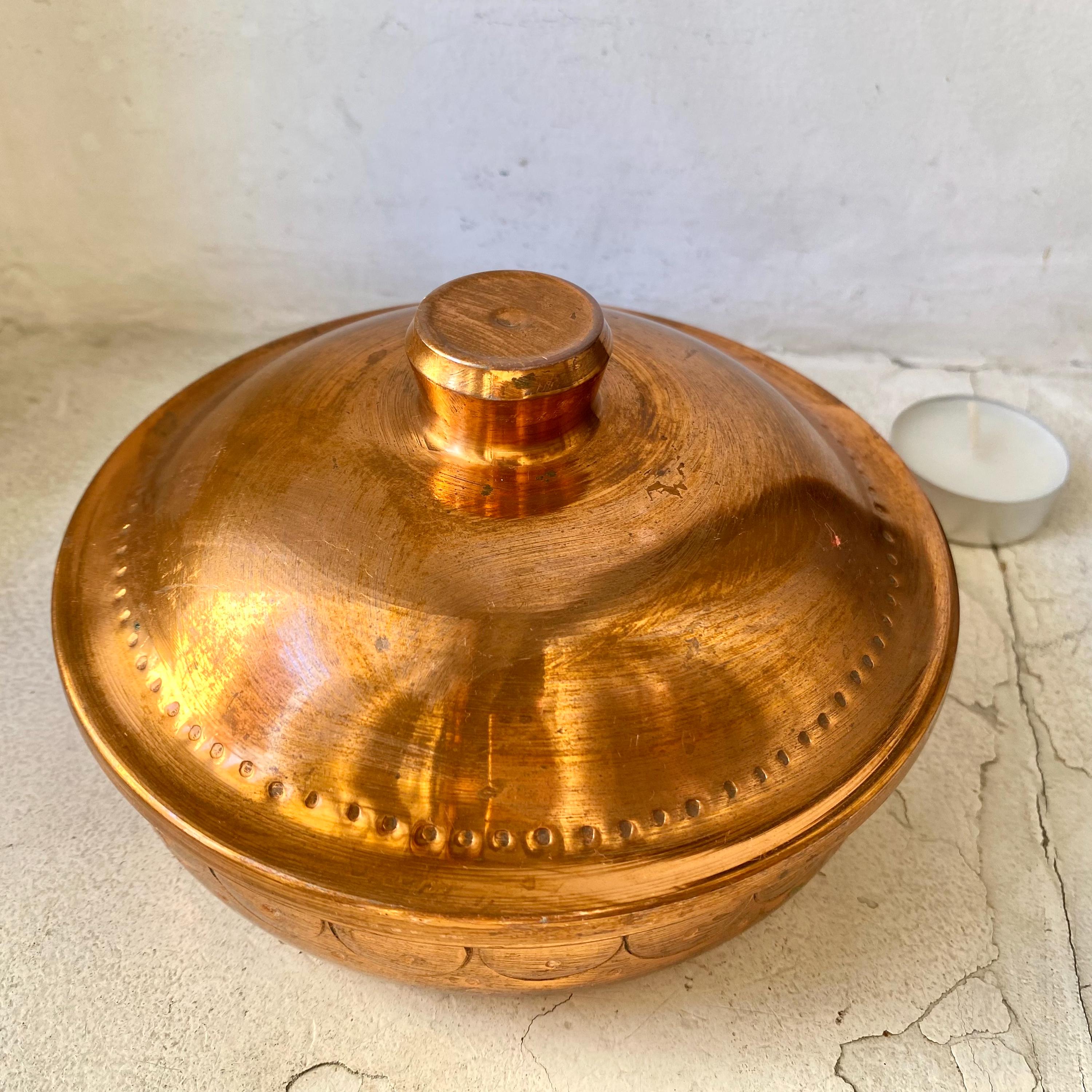 銅製装飾ボウル 蓋付き　ビンテージ ヴィンテージ銅製ボウル（蓋付き）：金属製キッチン収納 - Etsy 日本