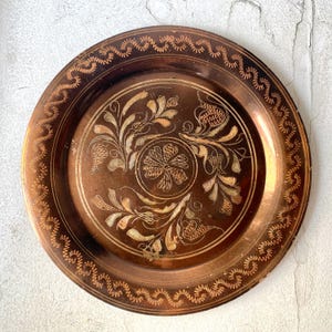 Vintage copper plate Etched copper tray Decorative wall plate Decorative tray Rustic decor Vintage kitchen decor