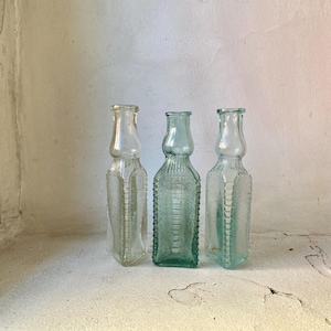 Set of 3 small antique bottles Vintage collectible bottles Vintage glassware Tiny vase Antique apothecary bottles