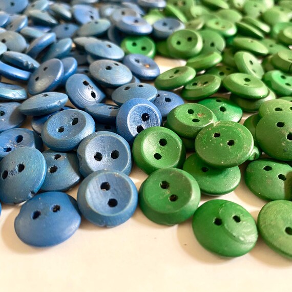 Vintage Wooden Button Collection: Blue & Green Sewing Buttons (1.4