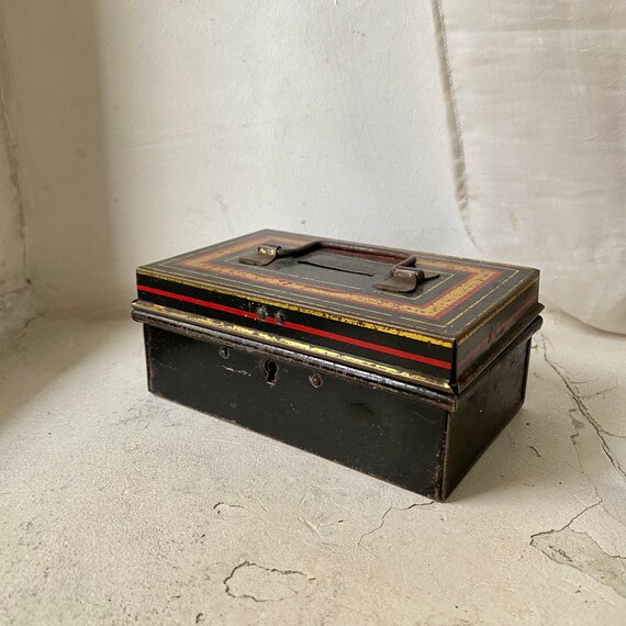 Vintage Tin Cash Box Vintage Metal Money Box Small Metal Etsy