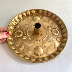 Large Ornate Brass Candlestick Holder: 1960s Swedish Vintage Home Decor