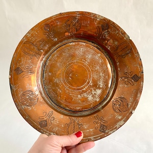 Antique copper plate: 1800s Ottoman Turkish etched decorative plate, Kitchen wall decor, Collectible