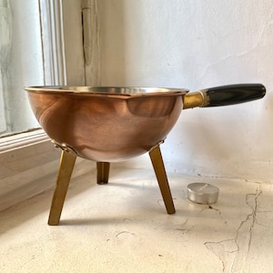 Vintage Copper Saucepan with Brass Handle & Feet - Scandinavian Decor