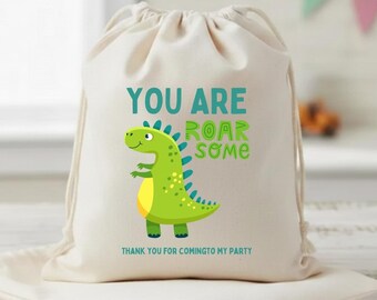 Dino Party Favor Bags, Custom Cotton Dinosaur Thank You Bags
