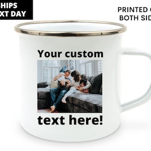 Custom Photo Mug 12 oz, Wholesale, Handmade, Enamel Mugs, Personalised Mug, Custom Gift For Him, Camping Mug