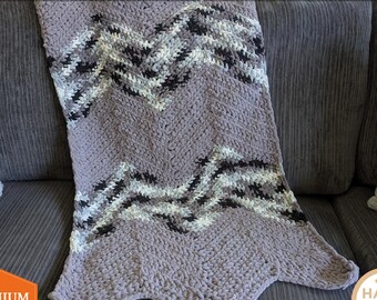 Handmade Chunky Knit Chevron Blanket, Personalized Two-Tone Throw, Choose Colour, Bulky.