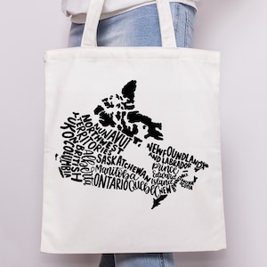 Canada Map Tote Bag, Custom bag, Shopping Bag, Reusable, Canvas Bag, Handmade, Made in Canada, For Her, Grocery Bag, Beach Bag