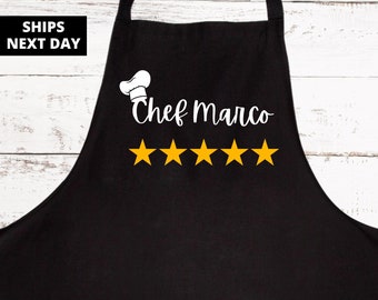Five Star Chef Apron, Custom Kitchen Apron, Polyester Chef's Apron, Baker Gift, Star Baker Apron, Apron with Pockets, Personalized Apron