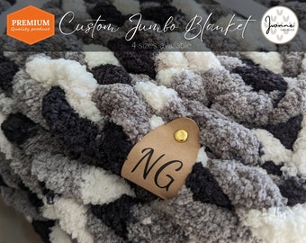Custom Handmade Knit Blanket, Super Bulky, Choose up to Two-Tone Chenille-Style Yarn