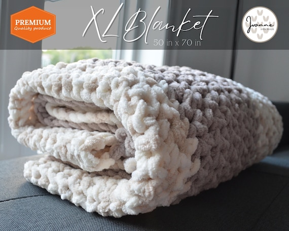 Xtra Large Handmade Chenille Knit Blanket, Two-Tone Decorative Throw, Bulky Yarn, Choose Colours.