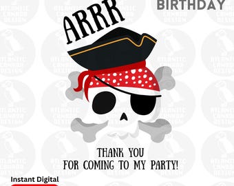 Pirate Birthday Thank You Design, Skull PNG (Digital Download)