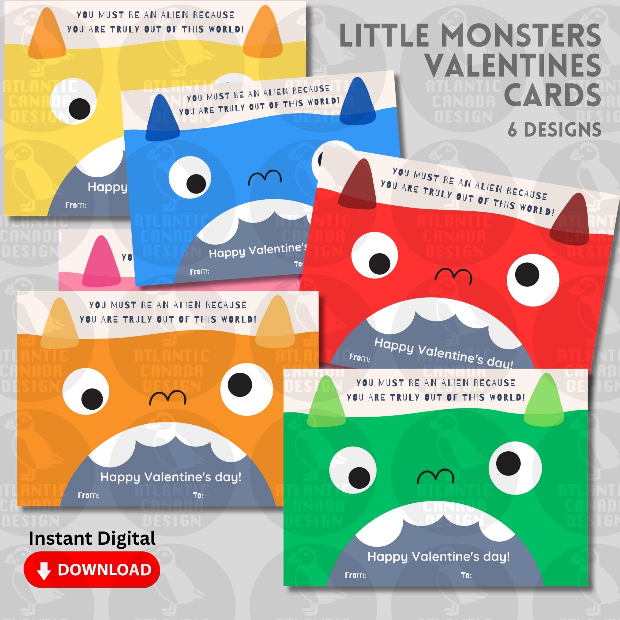 Printable Colourful Monsters Valentine's Day Cards - Etsy