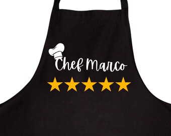 Personalized Five Star Chef Apron, Custom Kitchen Apron, 100% Polyester